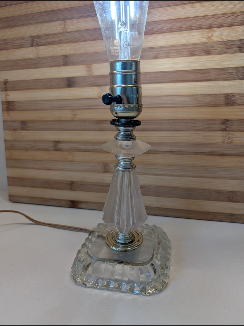 Vintage Art Deco Lucite & Glass Boudoir Lamp | Hollywood Regency